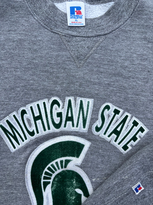 Michigan State University 80's Flocked Tri-Blend Russell Crew Sweatshirt XL