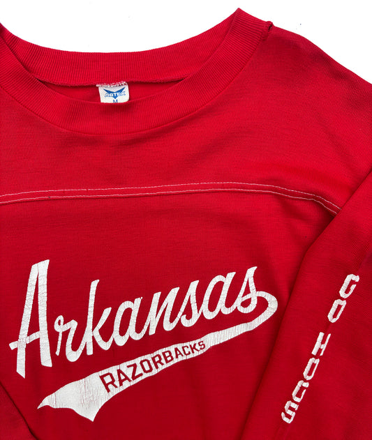 Arkansas Razorbacks 80's Raglan Sleeve Contrast Stitch Shirt "GO HOGS"