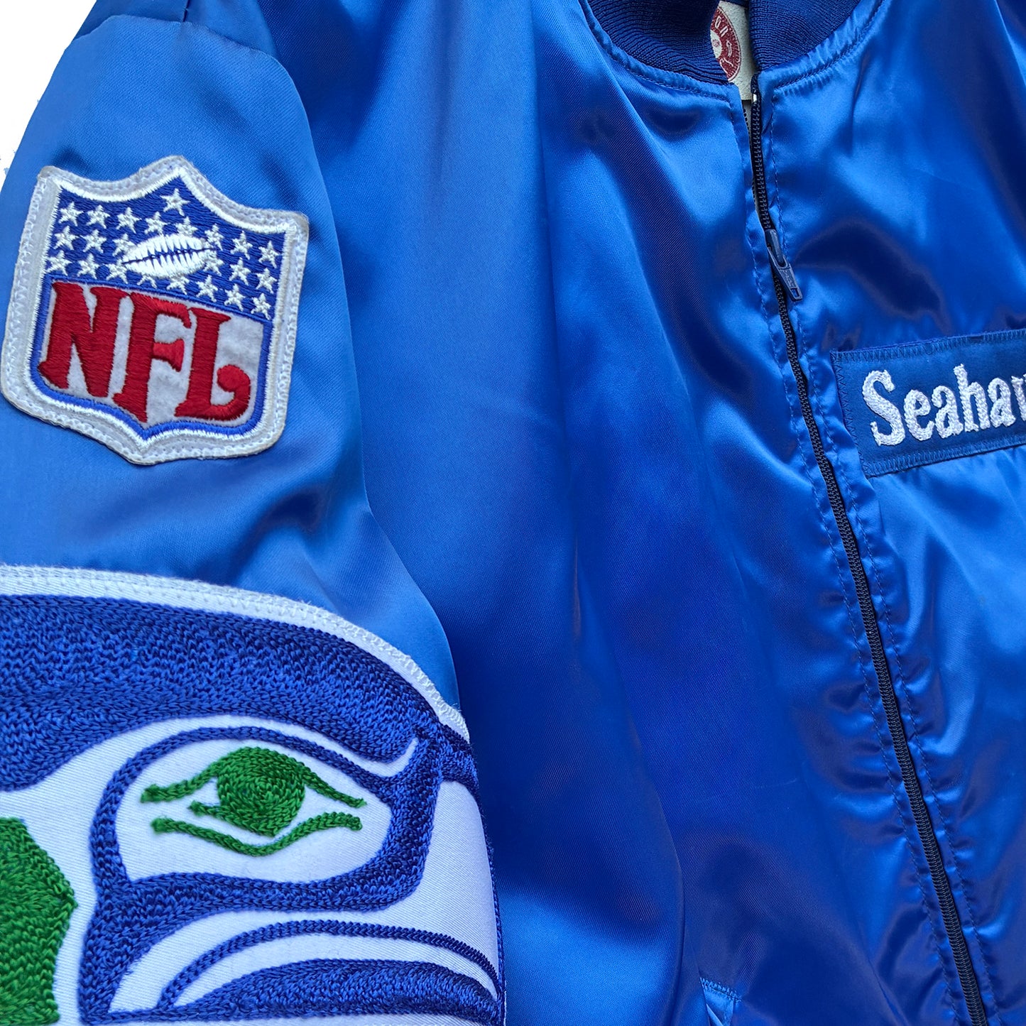 1/1 Seattle Seahawks Oversized Logos Chainstitched Satin Coaches Jacket NEW