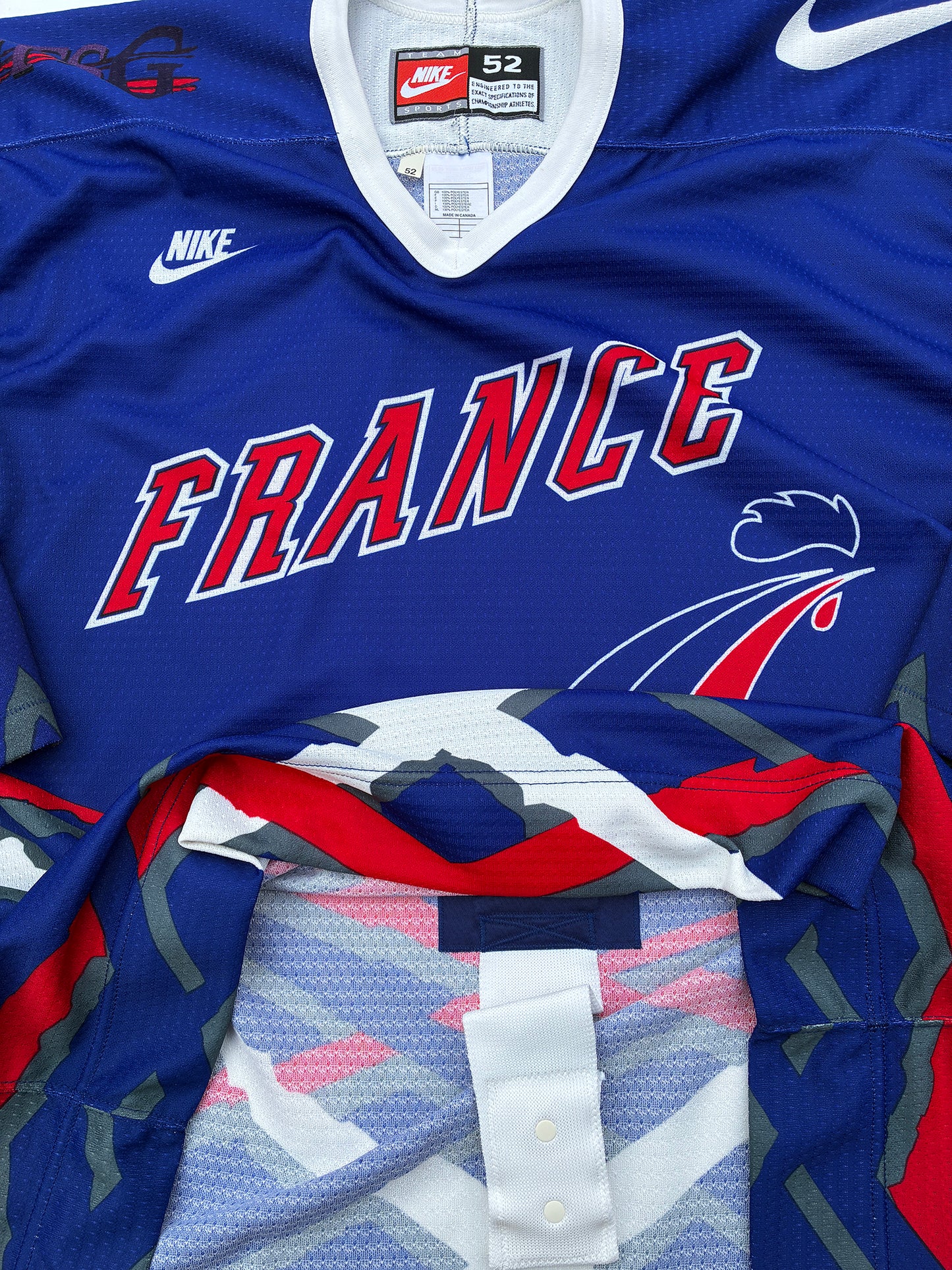 Nike France Olympics Road 90's Hockey Jersey w/ Fight Strap