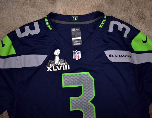 Seattle Seahawks Russell Wilson Super Bowl XLVIII Patch Nike Jersey NEW Sz. XL