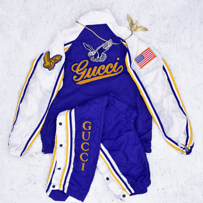 1/1 Gucci Inspired 90's Bootleg Chain Stitched Crinkle Nylon Track Suit