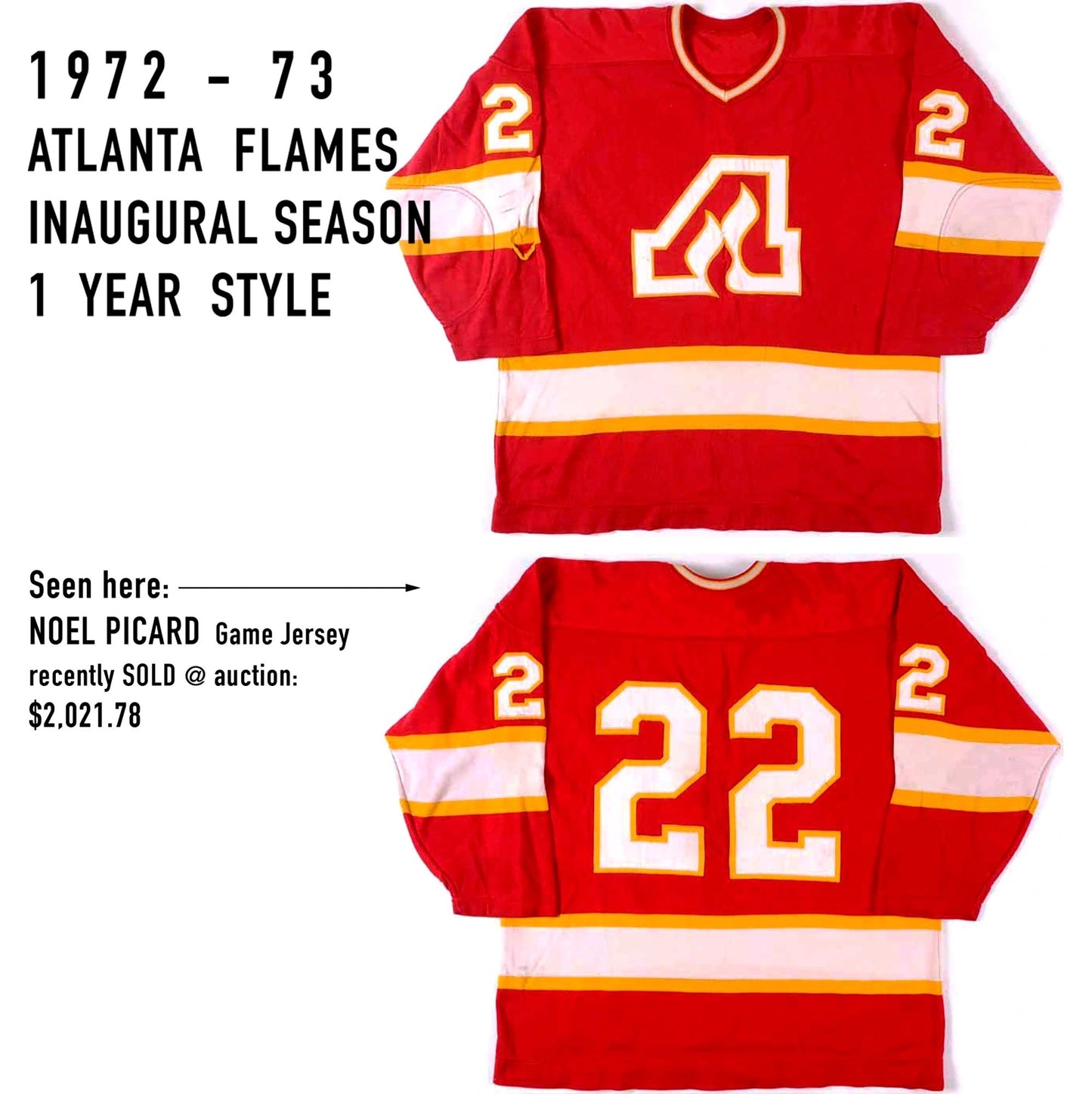 1/1 Atlanta Flames 1972 Durene Custom Chainstitched Hockey Jersey "404"