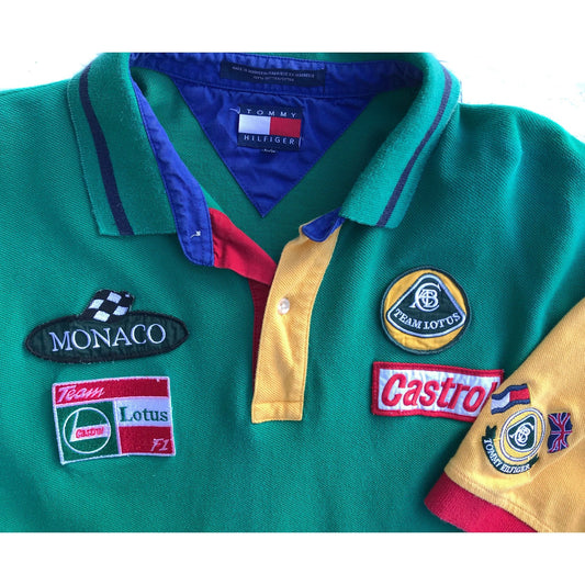 Tommy Hilfiger Team Lotus Color Block Racing Polo Shirt Size Large