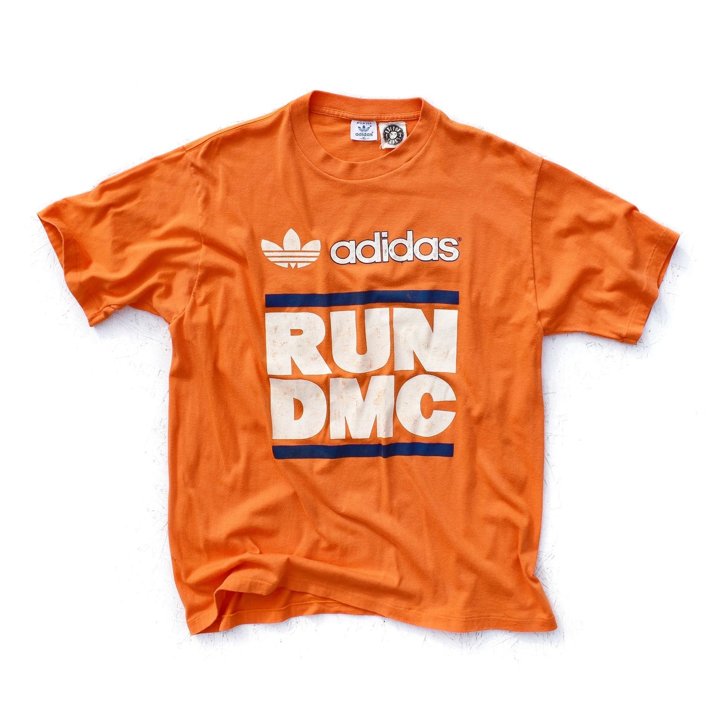 1/1 Adidas Run DMC "My Adidas" White/Blue Tag Made in USA T-Shirt, Size XL