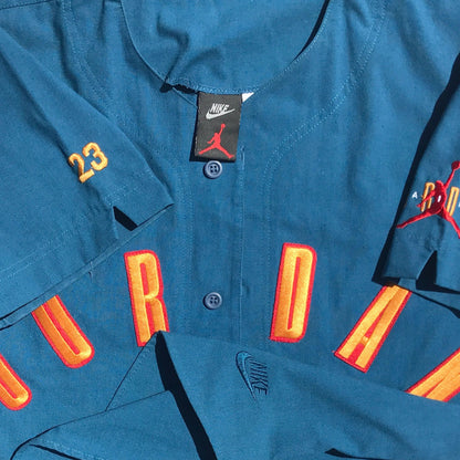 Nike Air Jordan 6 VI 1991 Teal Embroidered Baseball Jersey Size Large