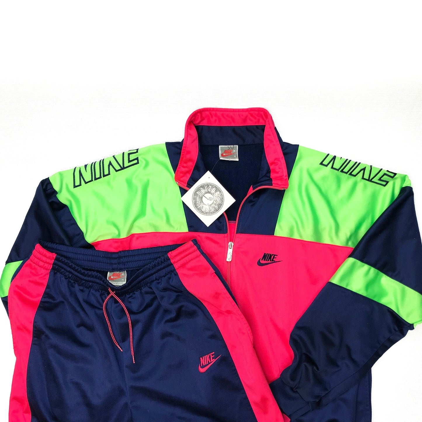 Nike 90's Gray Tag Neon Polyester Track Suit Jacket + Pants