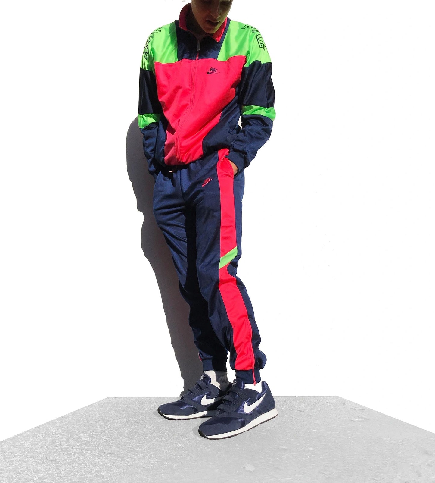 Nike 90's Gray Tag Neon Polyester Track Suit Jacket + Pants