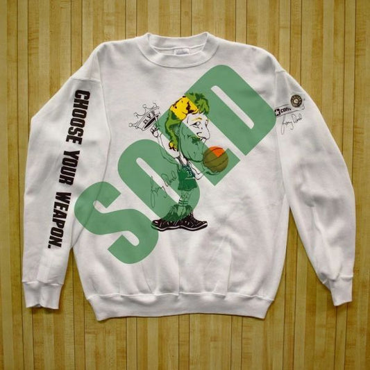 Custom Bootleg Larry Bird Big Head Converse Weapon 80's Crew Sweatshirt
