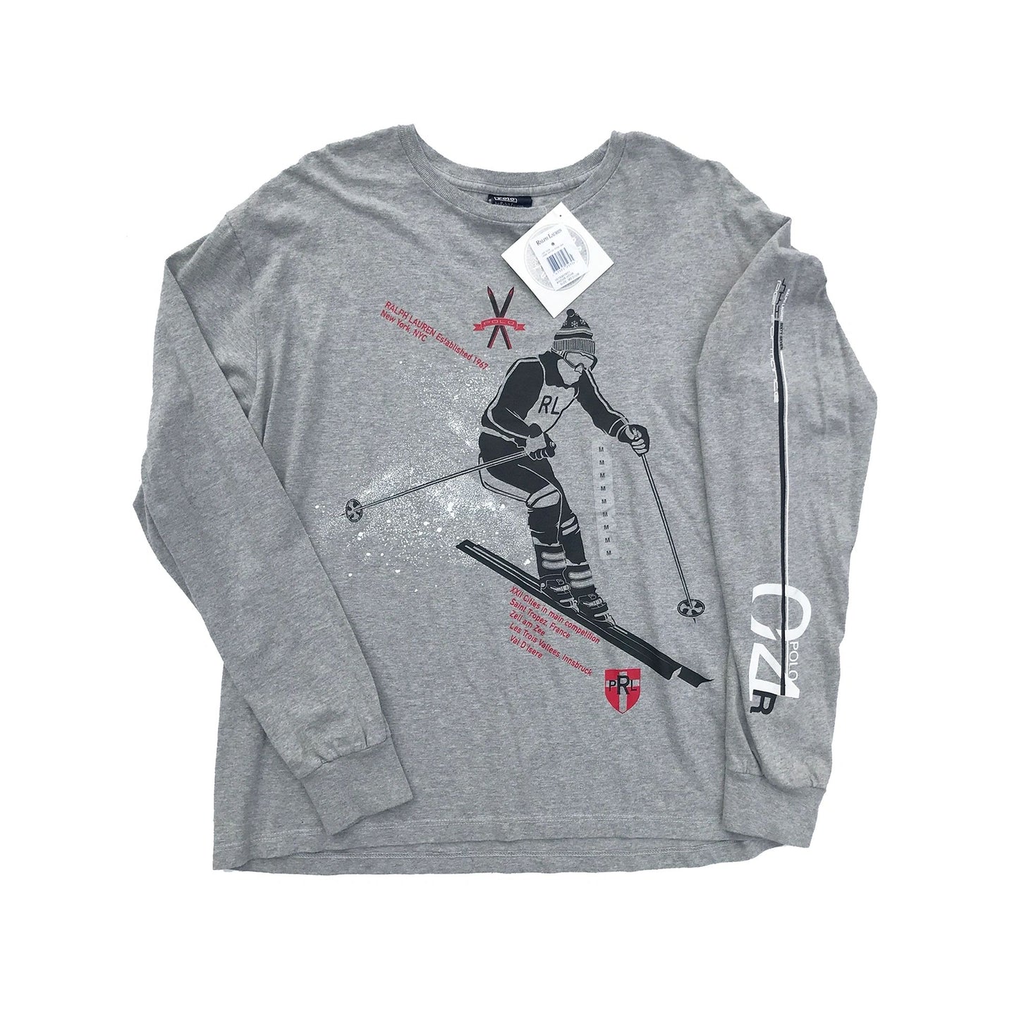 Polo Downhill Ski Oversized Print Long Sleeve Tee Shirt NEW
