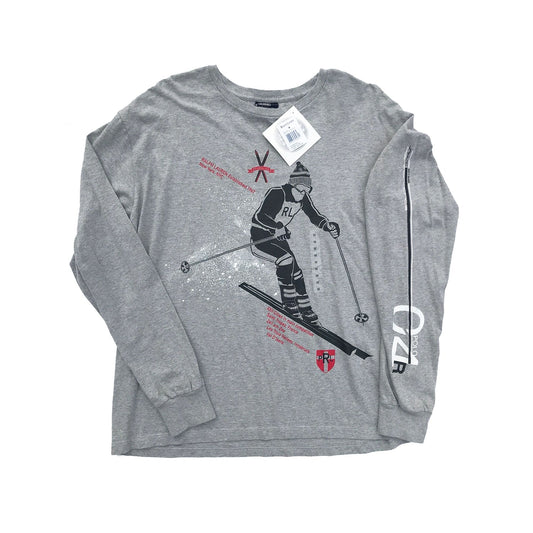Polo Downhill Ski Oversized Print Long Sleeve Tee Shirt NEW