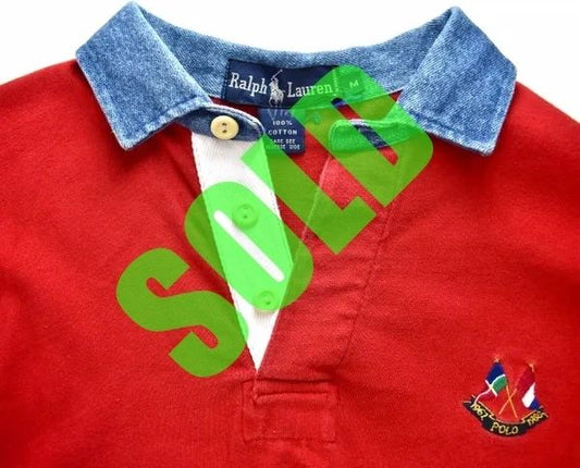 Polo Ralph Lauren 1988 Cross Flags Denim Collar Rugby Shirt