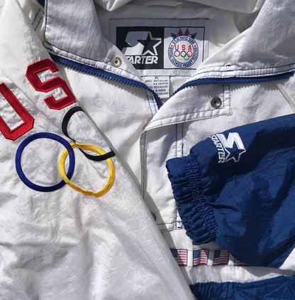 USA Olympics 90's American Flag Starter Anorak Jacket