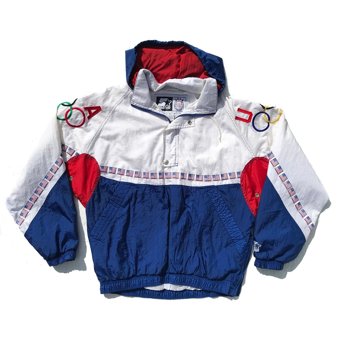 USA Olympics 90's American Flag Starter Anorak Jacket