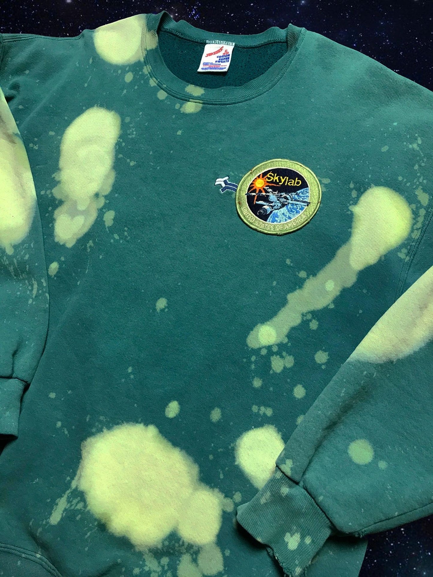 1/1 NASA Skylab USA Russell 90's Bleach Drip Faded Crew Sweatshirt