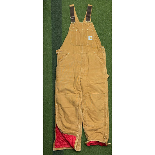 Carhartt Red quilt Lined Winter Workwear Bib Overalls