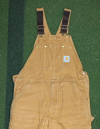 Carhartt Red quilt Lined Winter Workwear Bib Overalls