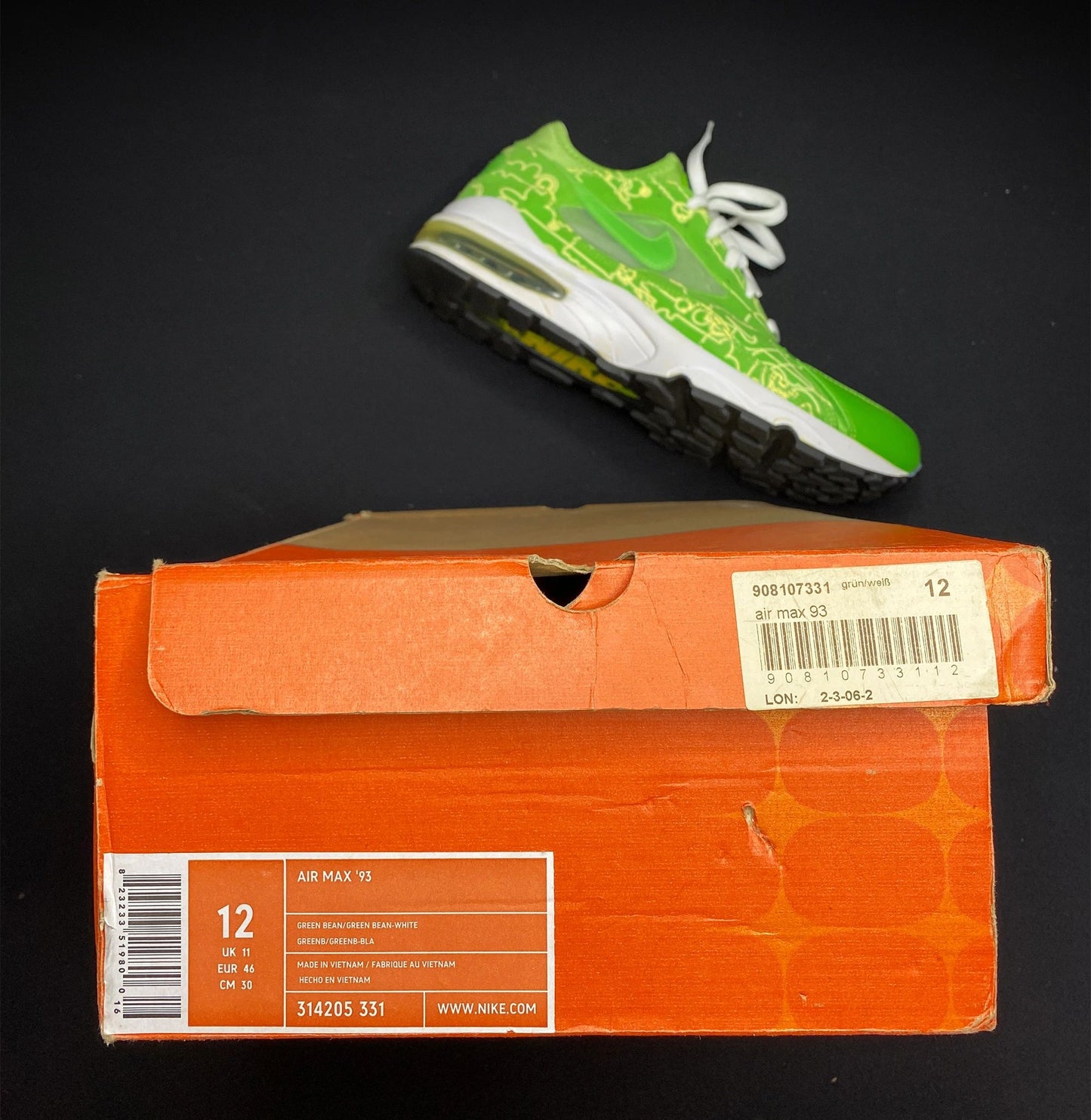 Nike Air Max 93 "Green Bean" Power Wall Shoes Size 12
