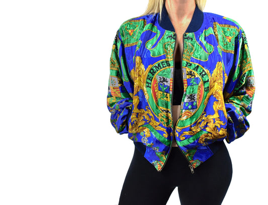 Bootleg Hermes Silk Bomber Jacket w/ Shoulder Pads