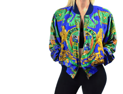 Bootleg Hermes Silk Bomber Jacket w/ Shoulder Pads
