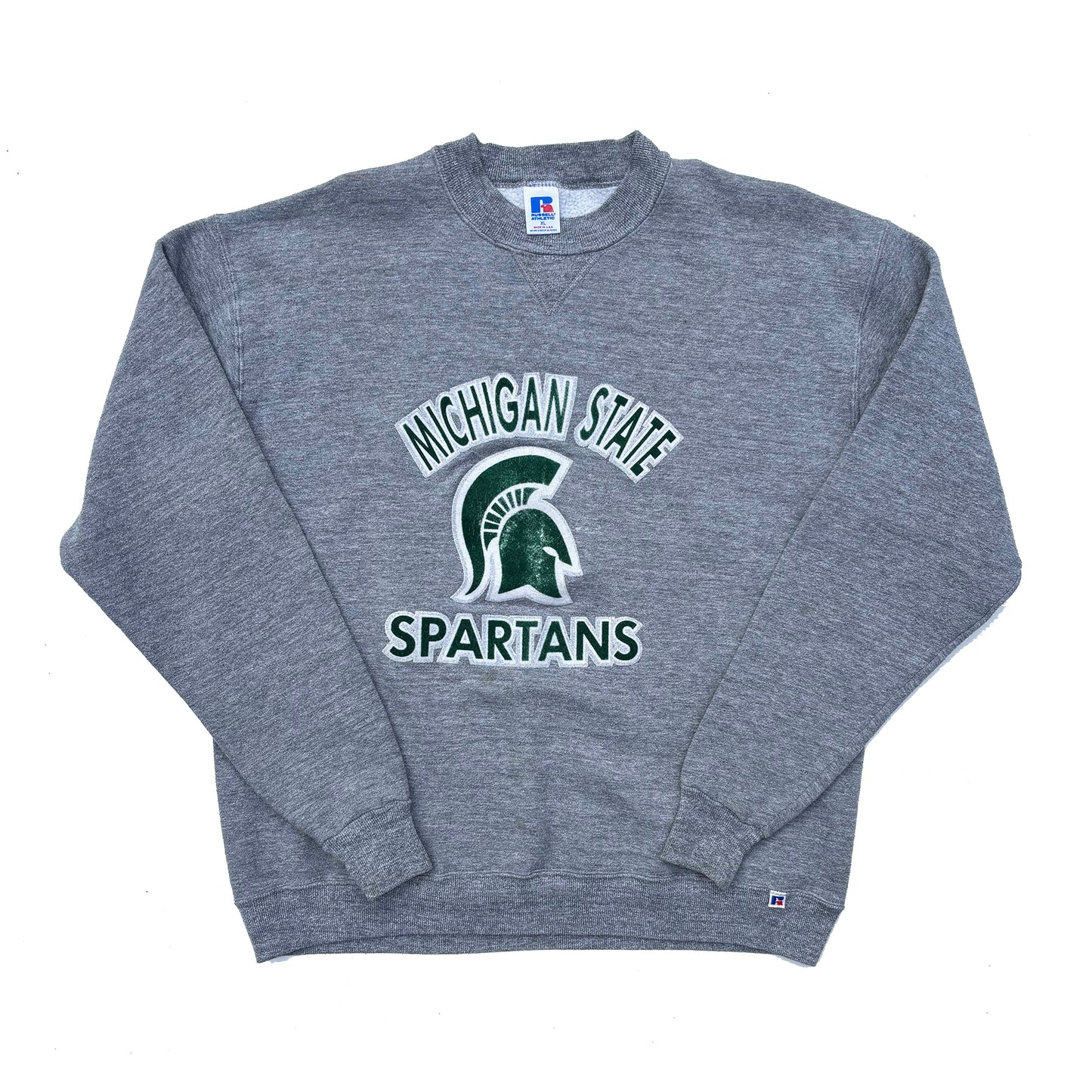 Michigan State University 80's Flocked Tri-Blend Russell Crew Sweatshirt XL