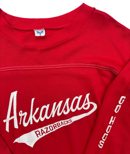Arkansas Razorbacks 80's Raglan Sleeve Contrast Stitch Shirt "GO HOGS"