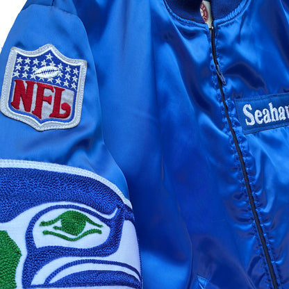 1/1 Seattle Seahawks Oversized Logos Chainstitched Satin Coaches Jacket NEW