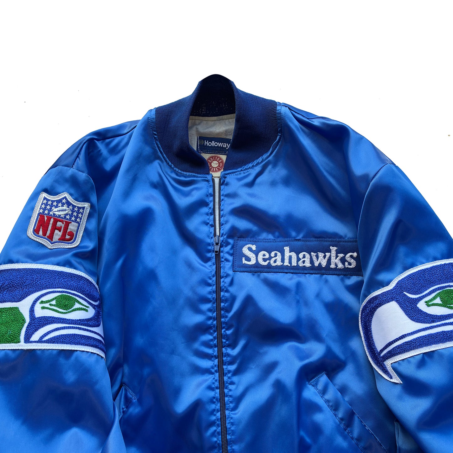 1/1 Seattle Seahawks Oversized Logos Chainstitched Satin Coaches Jacket NEW