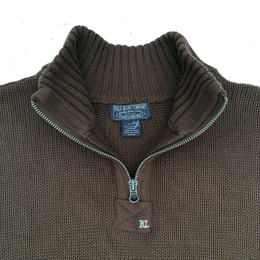 Polo Ralph Lauren Quarter Zip Knit Ribbed Sweater Size Large