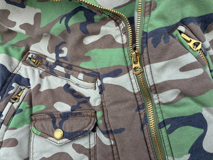 Polo Ralph Lauren Camo Motorcycle Fur Collar Crop Jacket Womens XL