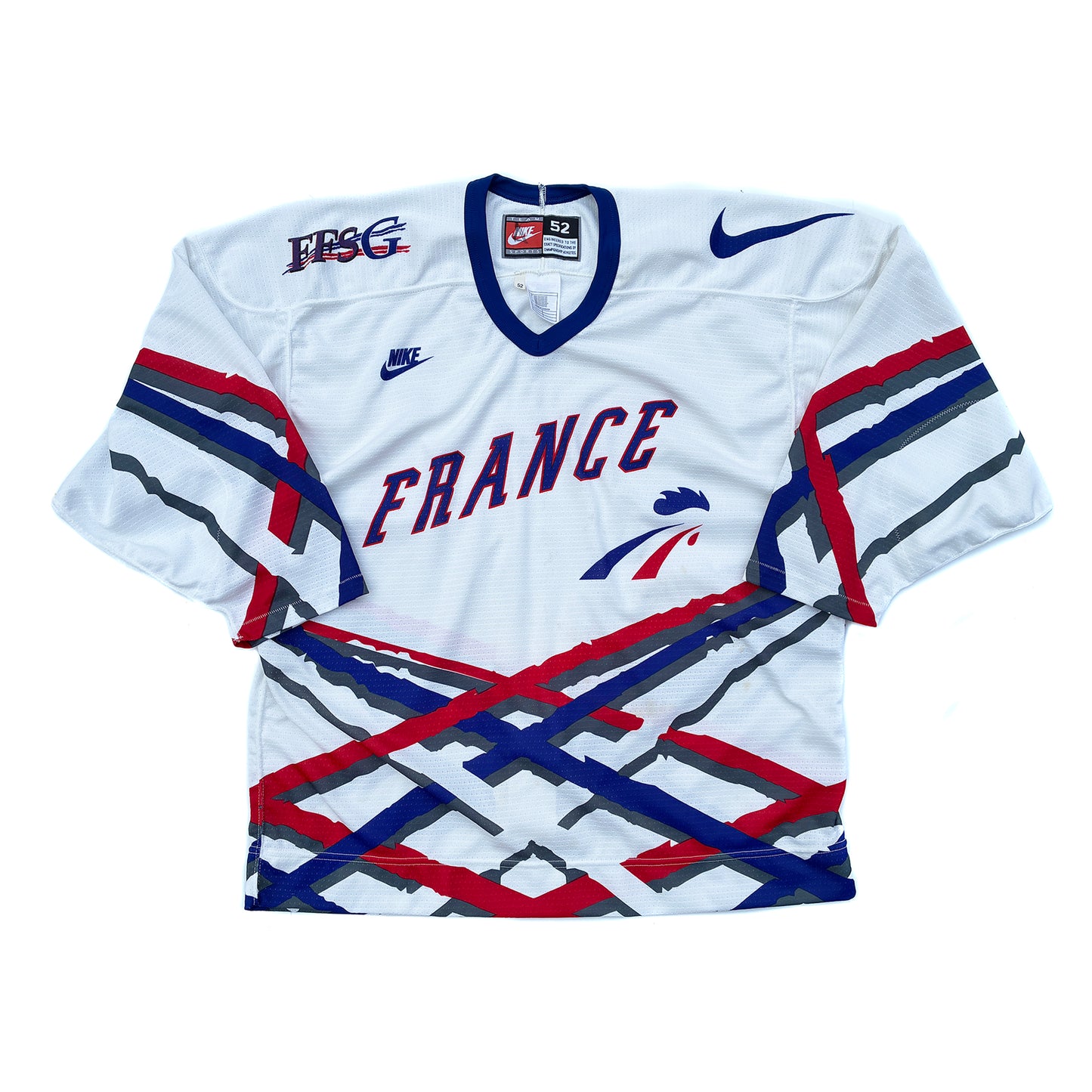 Nike France Olympics Home 90's Hockey Jersey w/ Fight Strap
