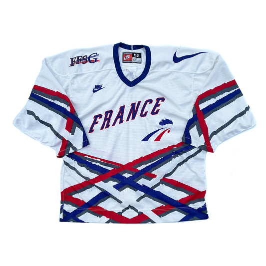 Nike France Olympics Home 90's Hockey Jersey w/ Fight Strap