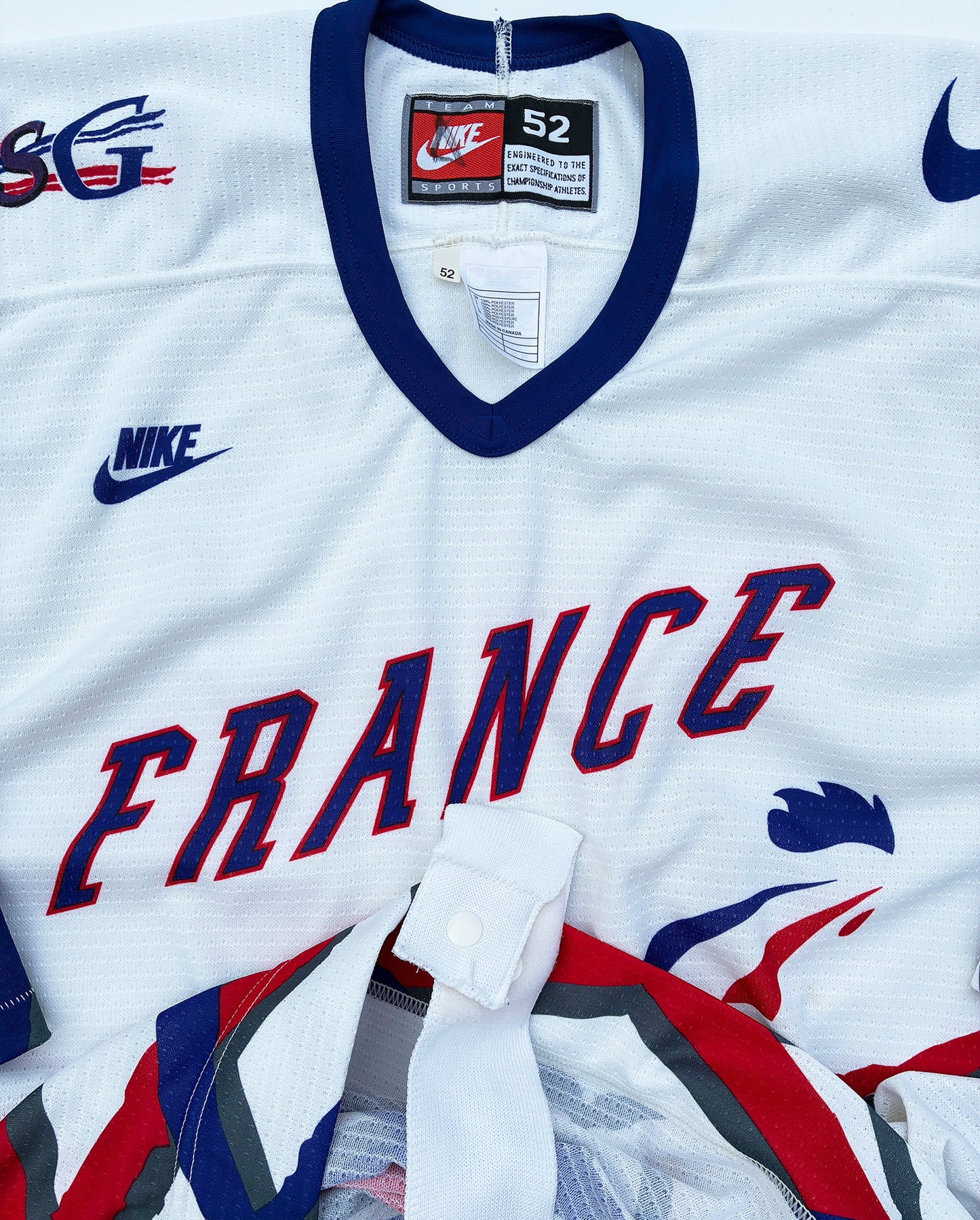 Nike France Olympics Home 90's Hockey Jersey w/ Fight Strap