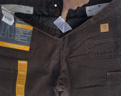 Carhartt Double Front Quilt Lined Sandstone Waist Overall Zip Pants NEW
